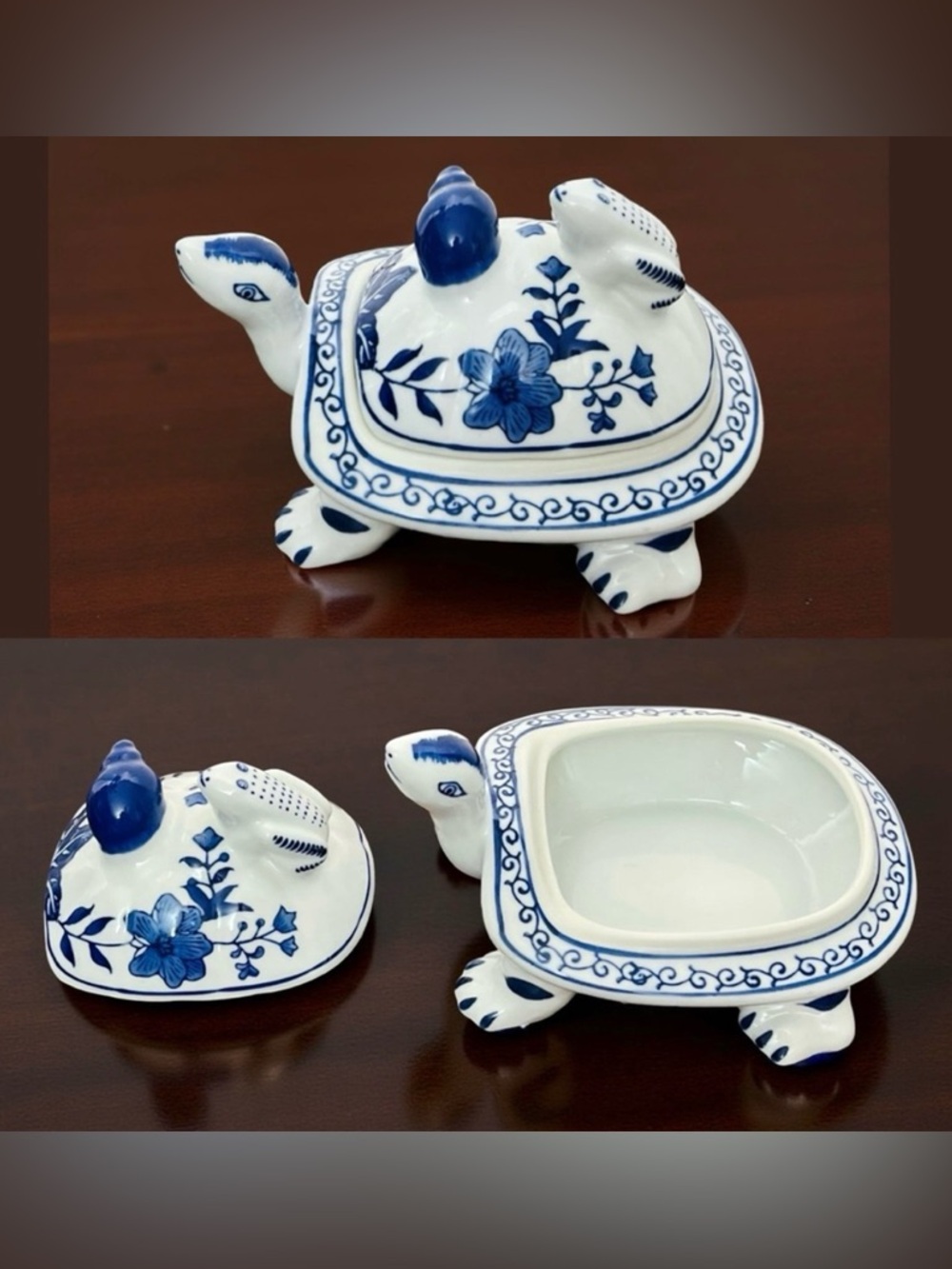 Formalities by Baum Bros Vintage 1975 Blue & White Ceramic Turtle Trinket Box